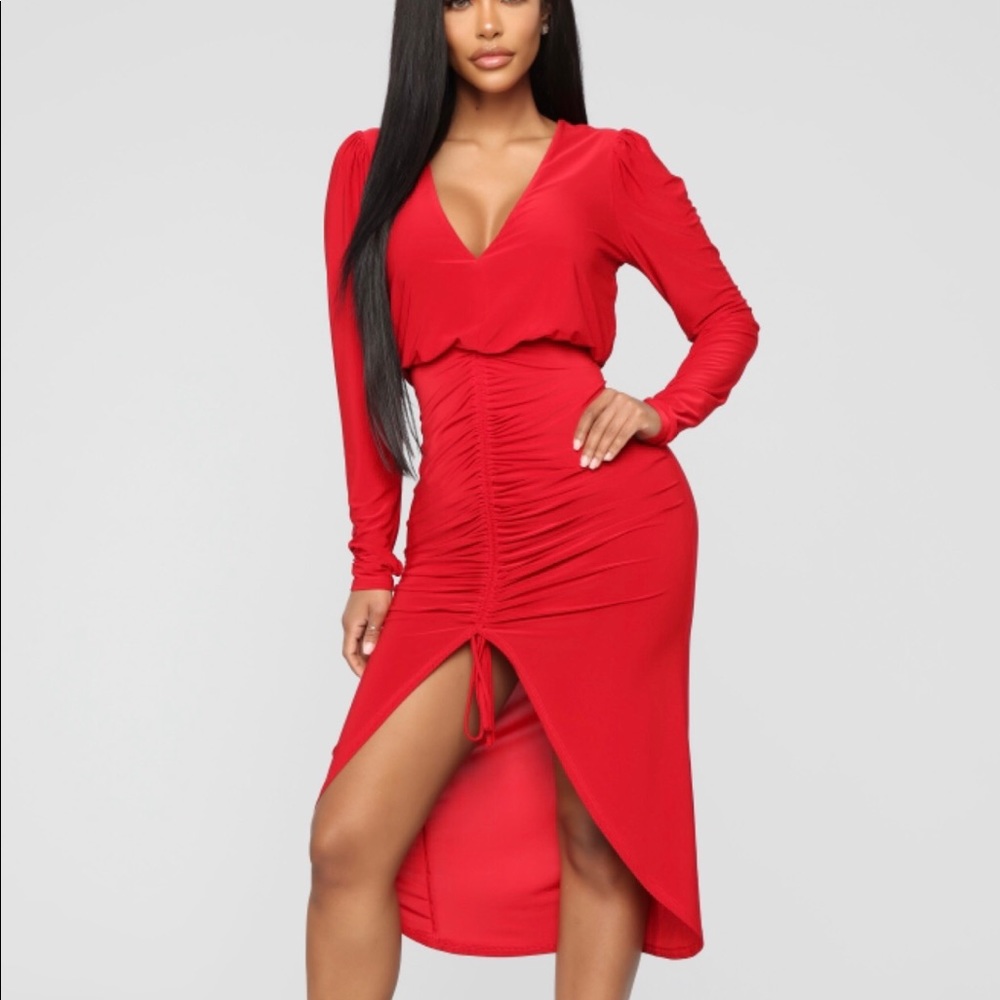 Fashion Nova Long Sleeve Red Dress